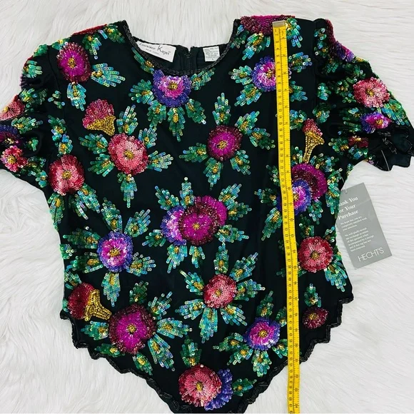 Laurence Kazar Vintage Tags Attached Sequined Floral Silk Blend Top - Picture 14 of 16